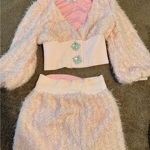 🎀 Pink Fuzzy Knit 2-Piece Set w/ Rhinestone Detail – Size M 🎀